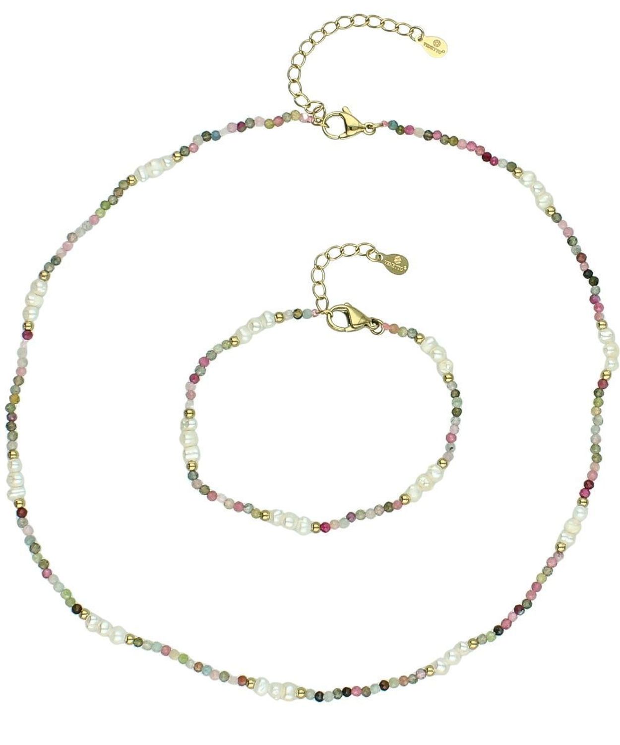 Bransoletka stalowa z perłą hodowlaną i turmalinem 19 cm regulowana DIA-BRA-14195-STAL.jpg