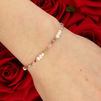 Bransoletka stalowa z perłą hodowlaną i turmalinem 19 cm regulowana DIA-BRA-14195-STAL kamień.jpg