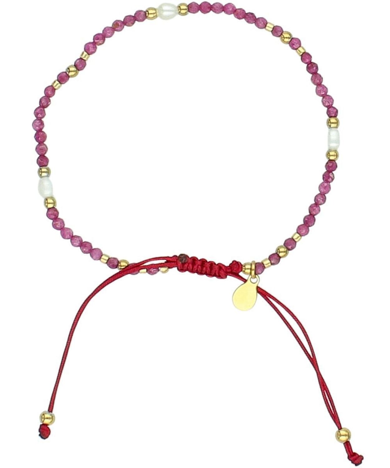 Bransoletka z kamieniami naturalnymi rubin i perła hodowlana na sznurku DIA-BRA-14196-STAL.jpg