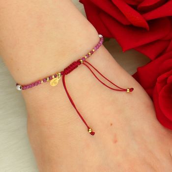 Bransoletka z kamieniami naturalnymi rubin i perła hodowlana na sznurku DIA-BRA-14196-STAL tył.jpg