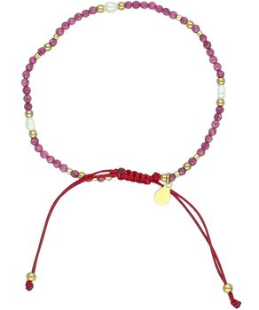 Bransoletka z kamieniami naturalnymi rubin i perła hodowlana na sznurku DIA-BRA-14196-STAL.jpg