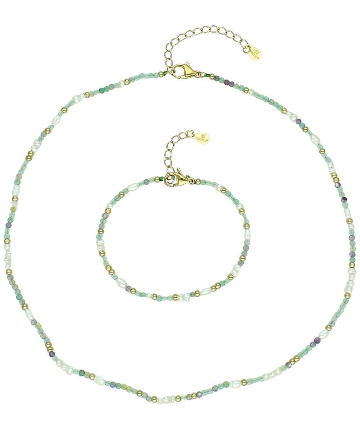 Bransoletka ze stali szlachetnej z perłą hodowlaną i naturalnym fluorytem brans.jpg