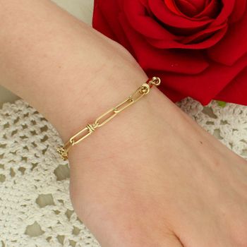 Złota bransoletka damska 375 splot spinacze z kółeczkami 19 cm gold.jpg