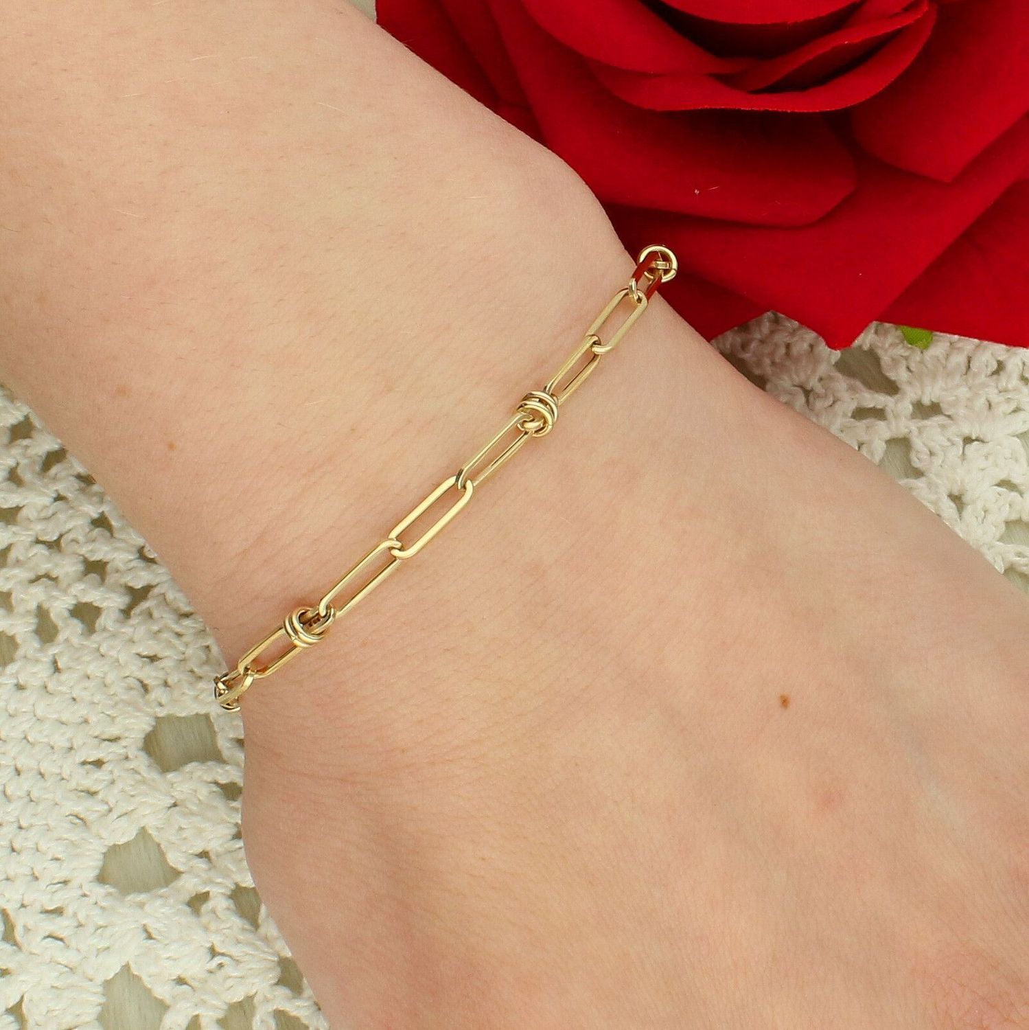 Złota bransoletka damska 375 splot spinacze z kółeczkami 19 cm.jpg