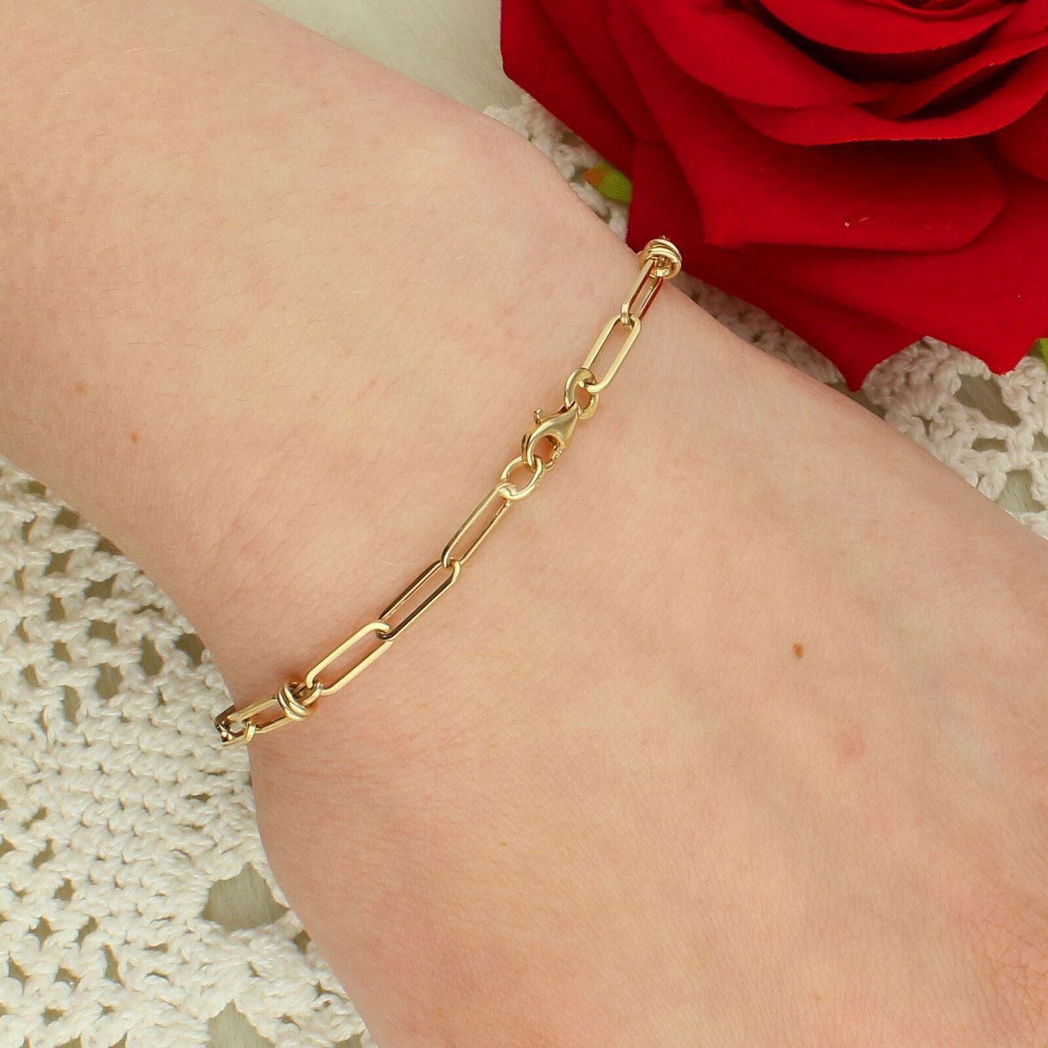 Złota bransoletka damska 375 splot spinacze z kółeczkami 19 cm.jpg