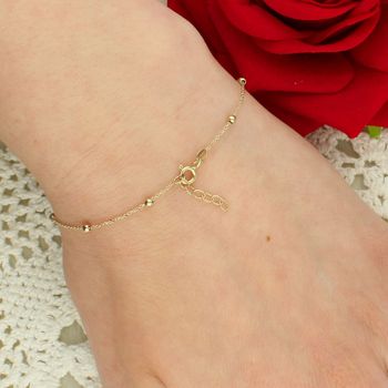 Złota bransoletka celebrytka 375 z kuleczkami i grawerowanym kółkiem zapięcie.jpg