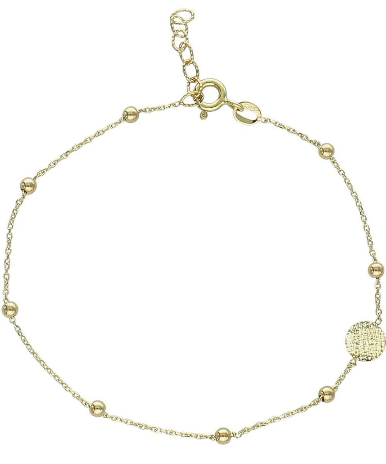 Złota bransoletka celebrytka 375 z kuleczkami i grawerowanym kółkiem gold..jpg