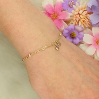 Złota bransoletka 585 z serduszkami i cyrkonią – podwójny łańcuszek, regulowana 17–19 cm Au.jpg