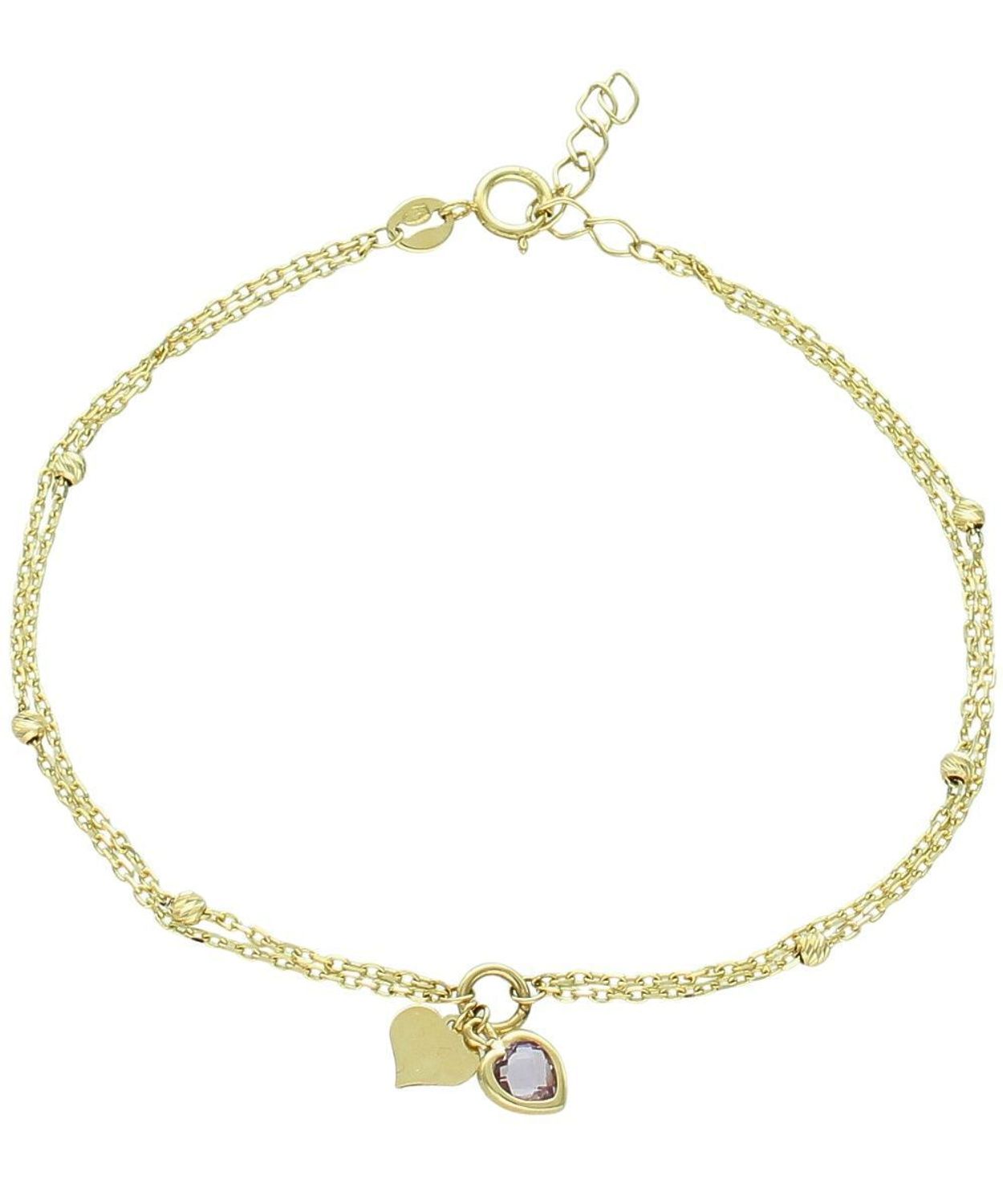 Złota bransoletka 585 z serduszkami i cyrkonią – podwójny łańcuszek, regulowana 17–19 cm.jpg
