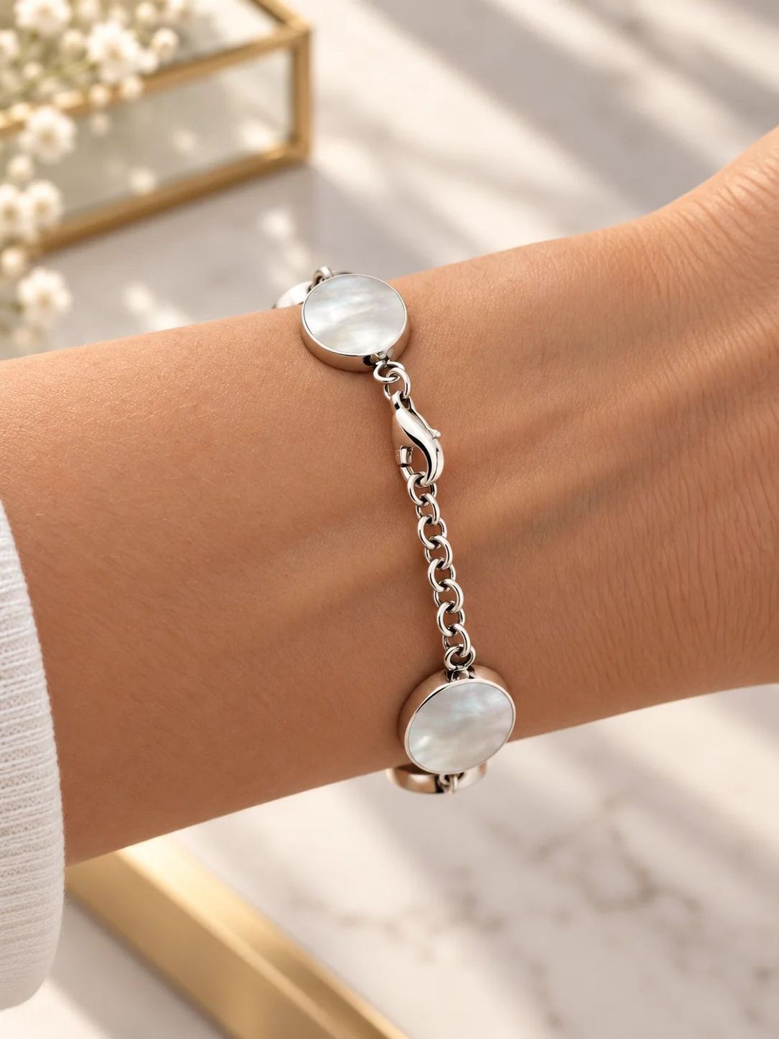 Bransoletka damska srebrna próba 925 z masą perłową – elegancka bransoletka 20 cm (2).jpg