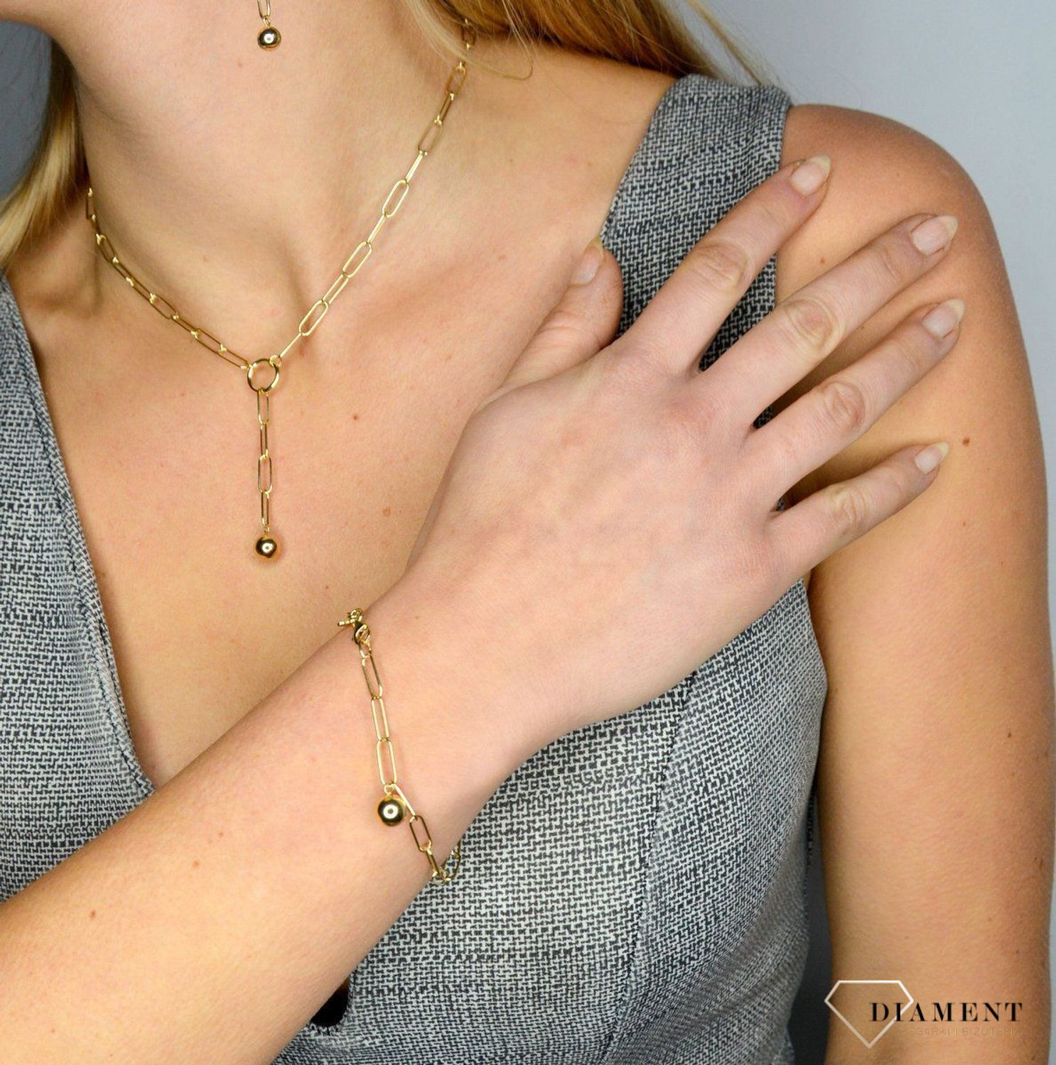 Złota bransoletka 585 Łańcuch z kuleczką DIA-BRA-1734-585.jpg