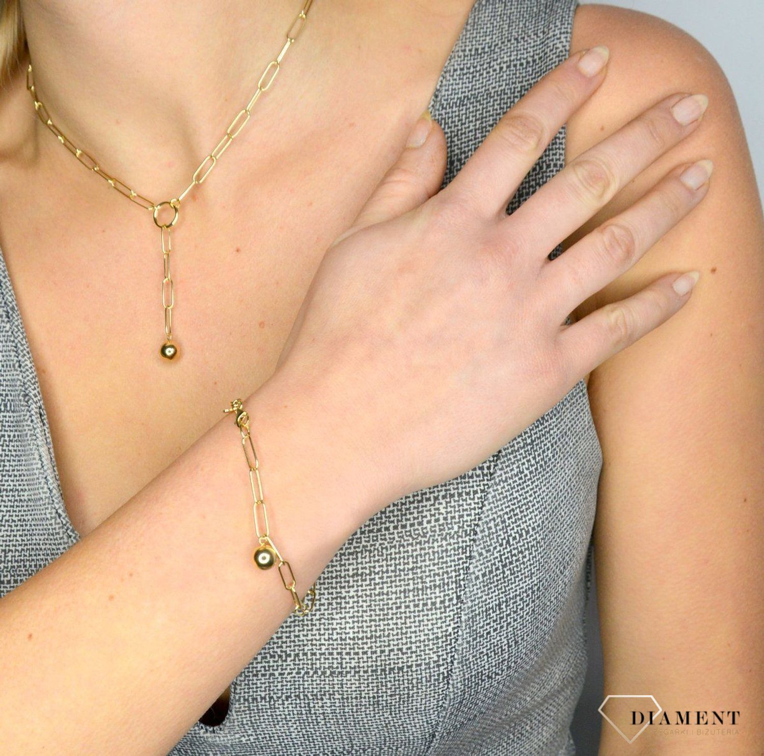 Złota bransoletka 585 Łańcuch z kuleczką DIA-BRA-1734-585.jpg