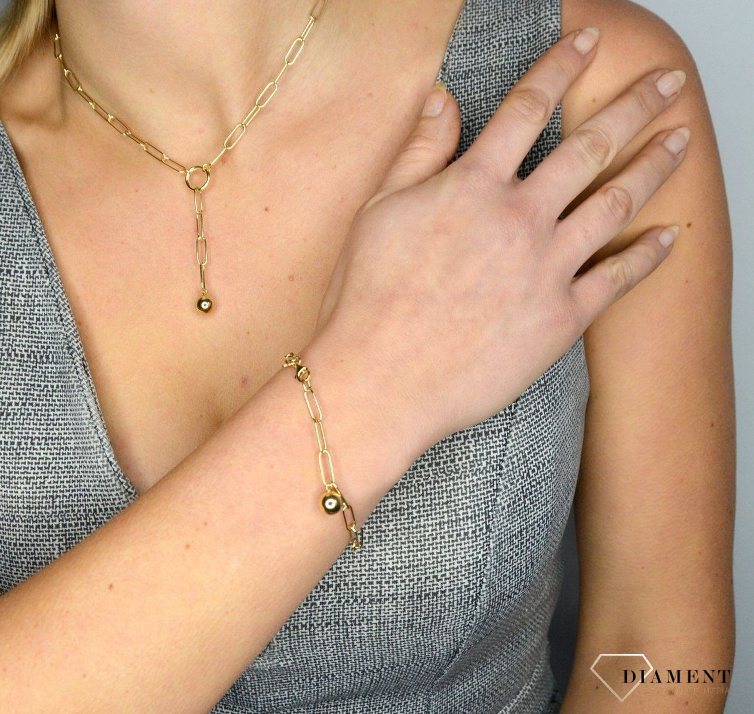 Złota bransoletka 585 Łańcuch z kuleczką DIA-BRA-1734-585.jpg