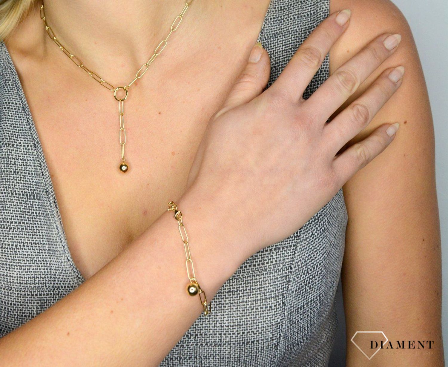 Złota bransoletka 585 Łańcuch z kuleczką DIA-BRA-1734-585.jpg