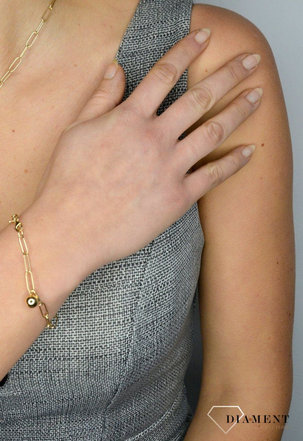 Złota bransoletka 585 Łańcuch z kuleczką DIA-BRA-1734-585.jpg