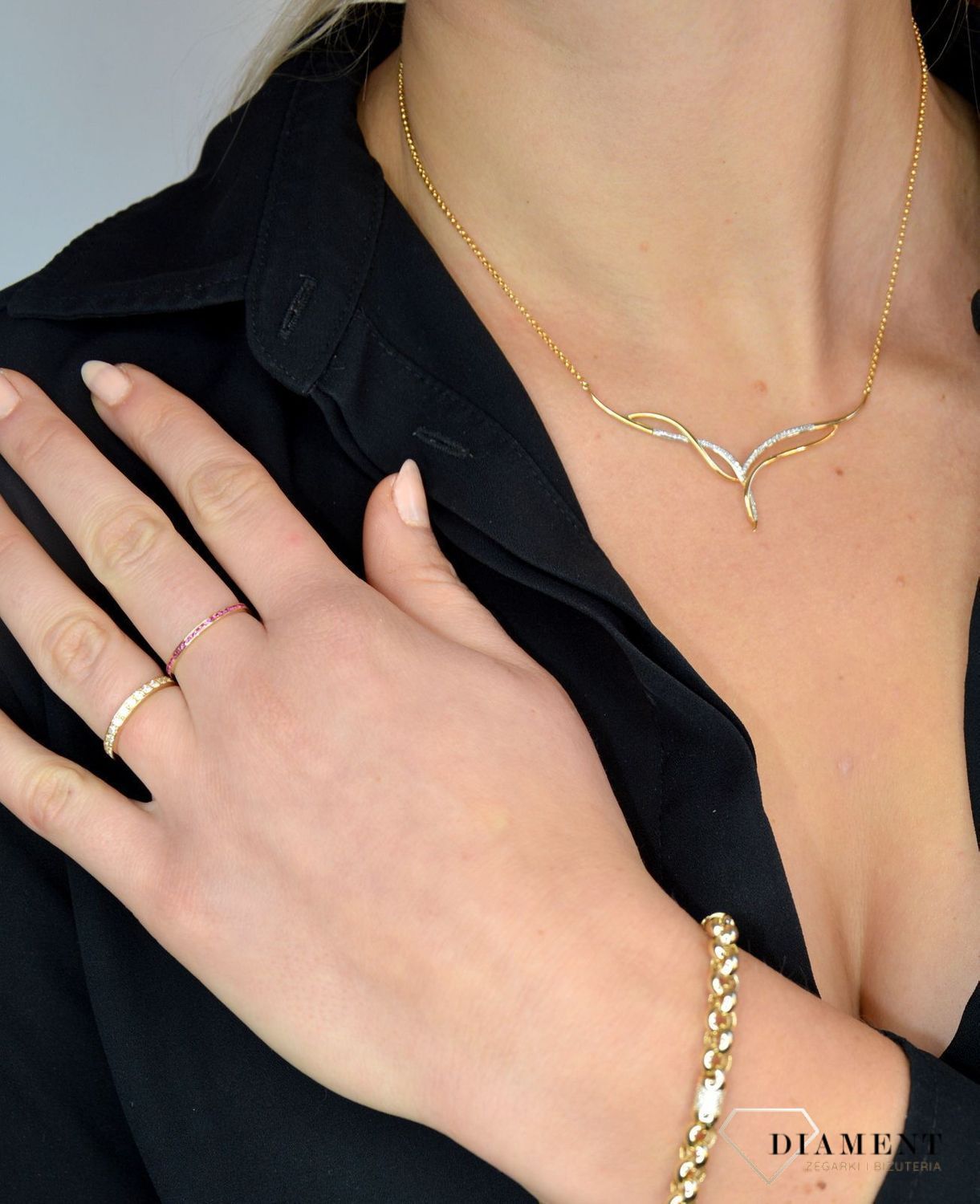 Złota bransoletka 585 duże oczka, cyrkonie na beczułkach DIA-BRA-1767-585.jpg