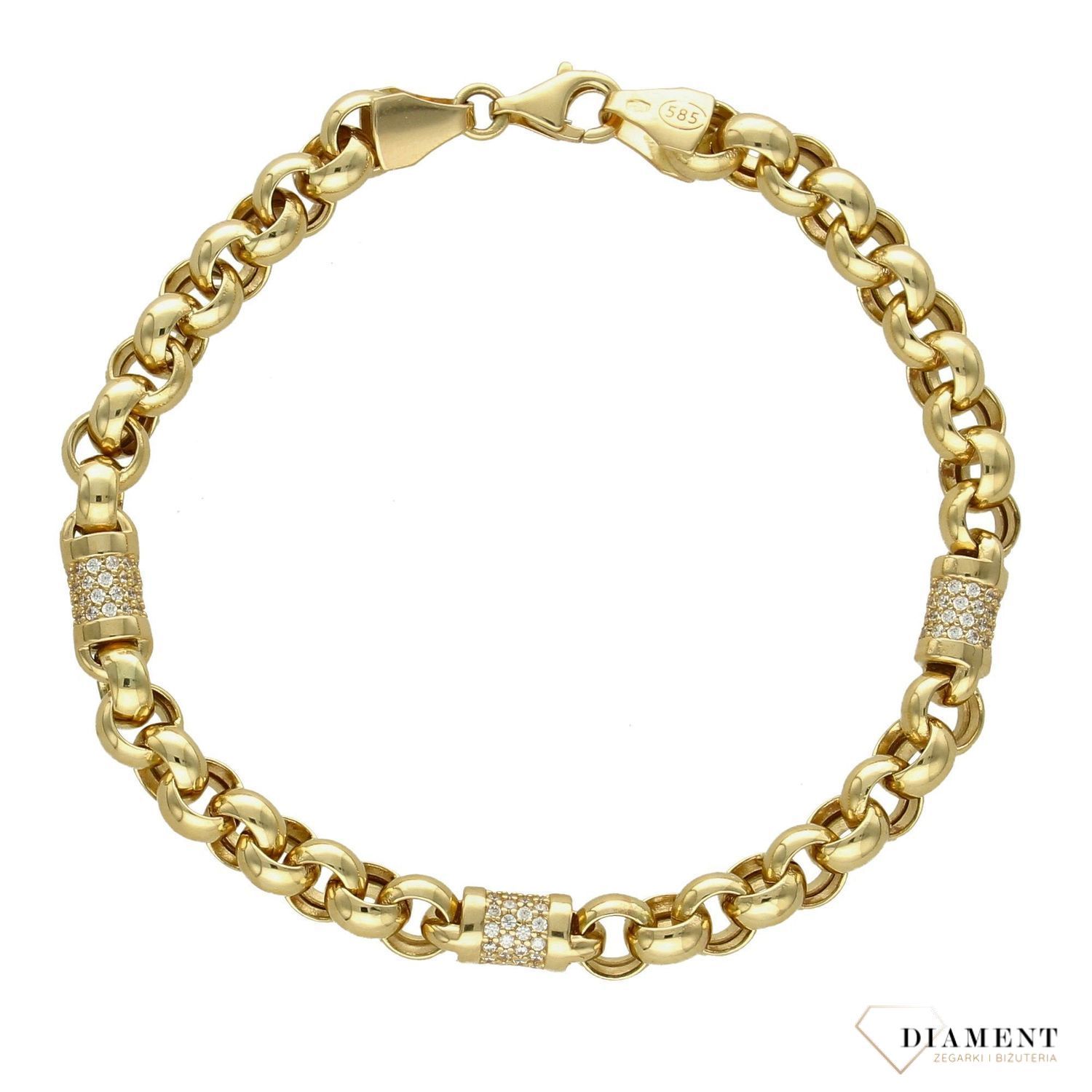 Złota bransoletka 585 duże oczka, cyrkonie na beczułkach DIA-BRA-1767-585.jpg