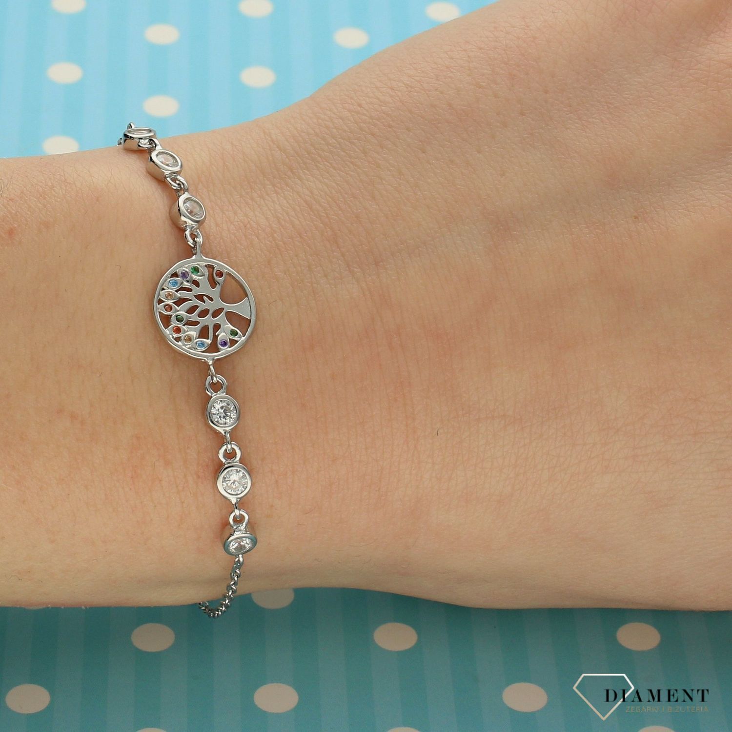 Srebrna bransoletka kolorowe drzewko szczęścia DIA-BRA-2065-925 (3).jpg
