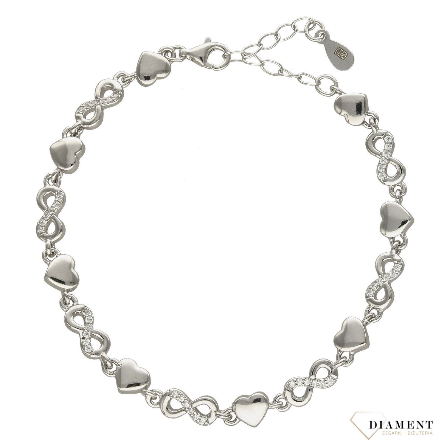 Bransoletka srebrna z nieskończonością i serduszkami DIA-BRA-2068-925 (1).jpg