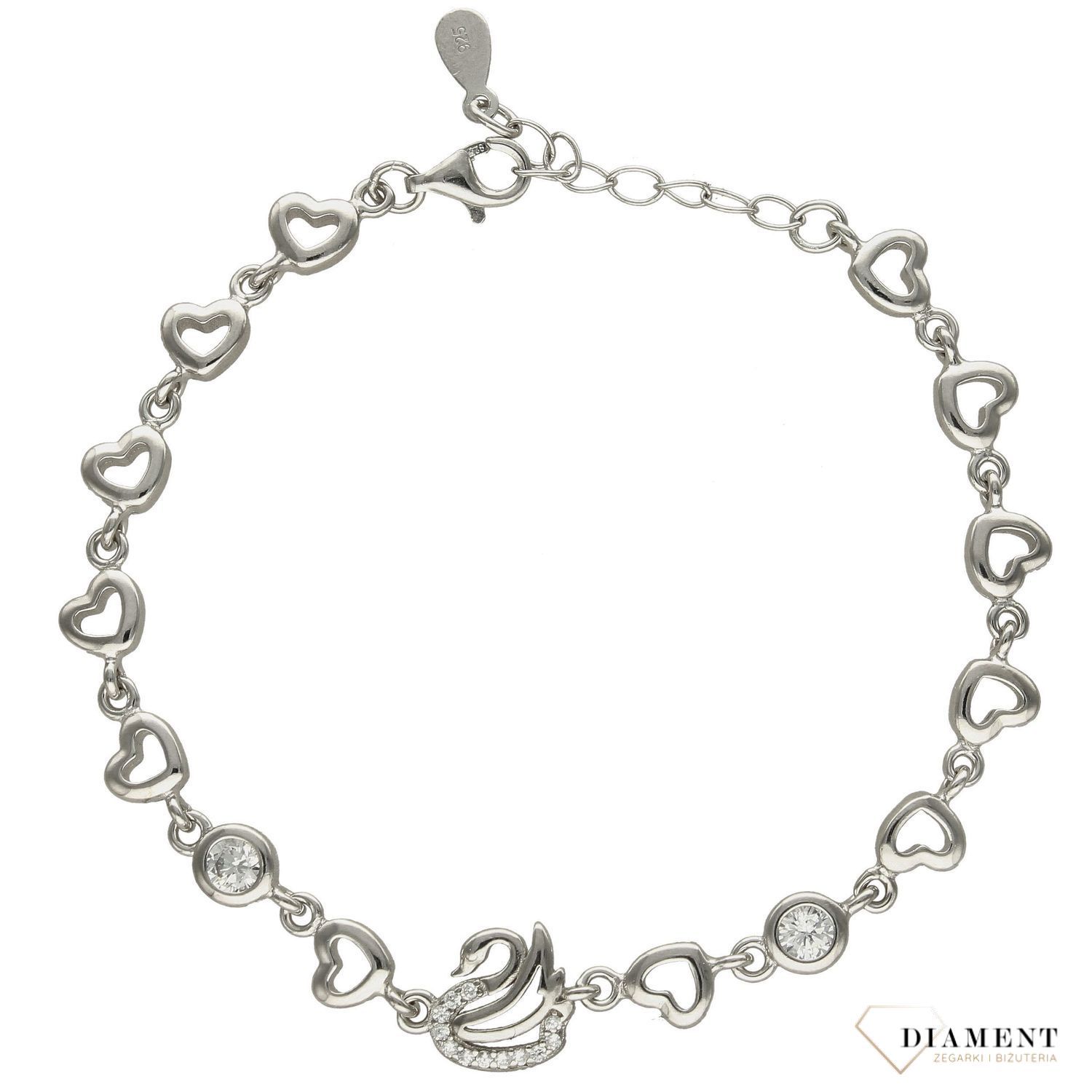 Bransoletka srebrna z łabędziem i serduszkami (1).jpg