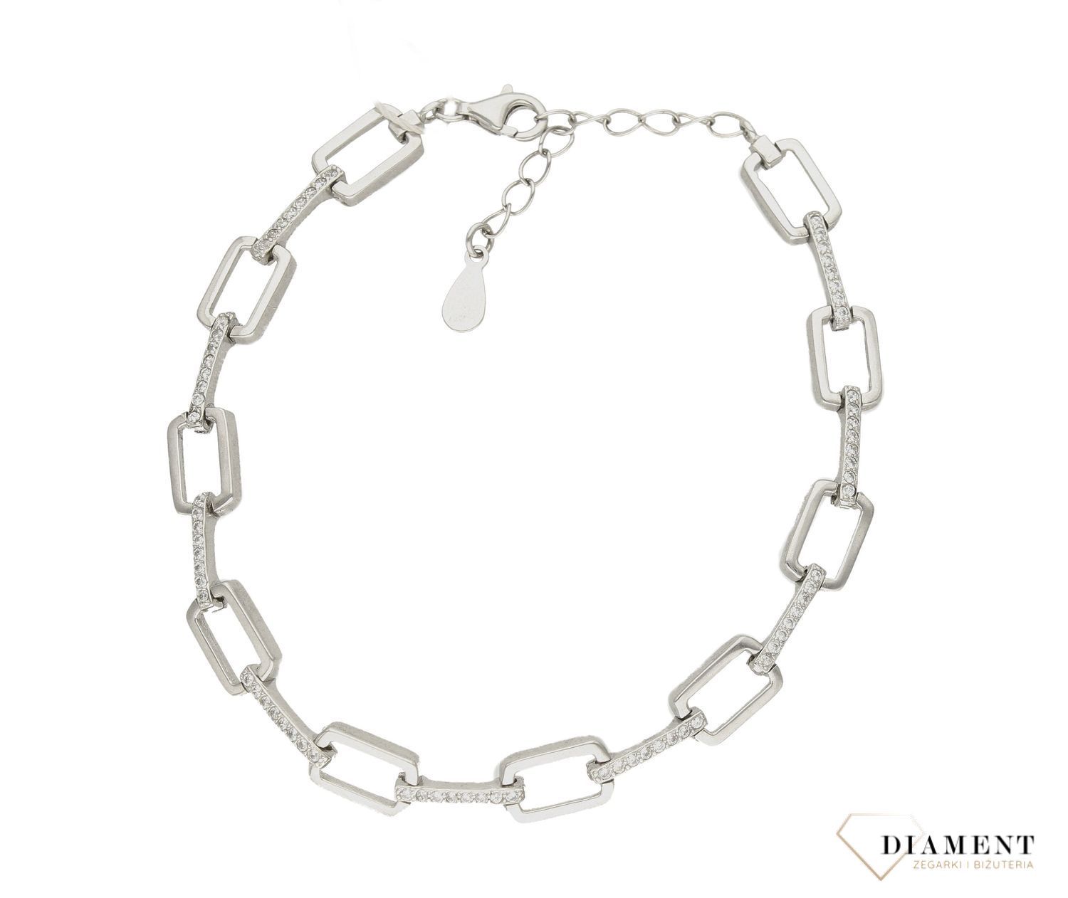 Bransoletka srebrna damska proste ogniwka z cyrkoniami DIA-BRA-2223-925.  Delikatna bransoletka wykonana z najwyższej próby srebra 925 o modnym splocie prostych ogniwek z cyrkoniami. Idealny pomysł na prezent1.jpg