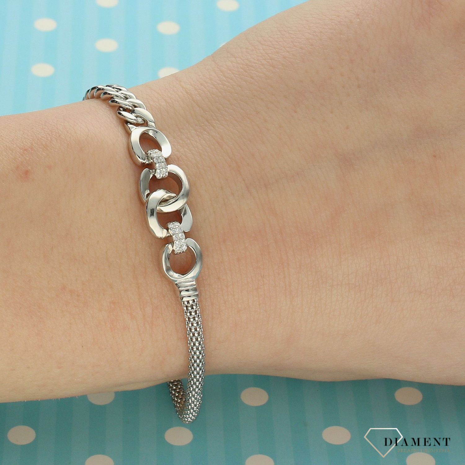 Srebrna bransoletka łańcuchy z cyrkoniami DIA-BRA-2286-925 (1).jpg