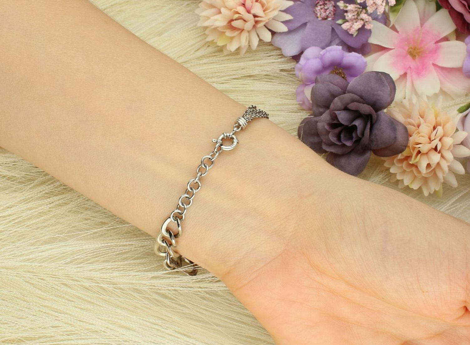 Bransoletka damska srebrna próba 925, dwa sploty DIA-BRA-2287-925 Bransoletka damska wykonana z wysokiej jakości srebra próby 925, model z dwoma splotami 1.jpg