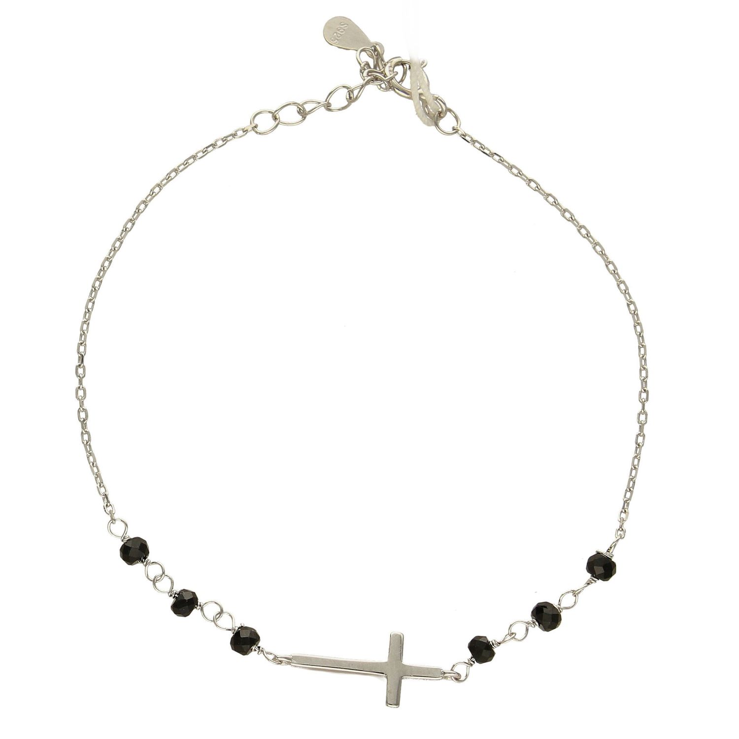 Srebrna bransoletka subtelny krzyżyk z czarnymi cyrkonami DIA-BRA-2311-925.jpg