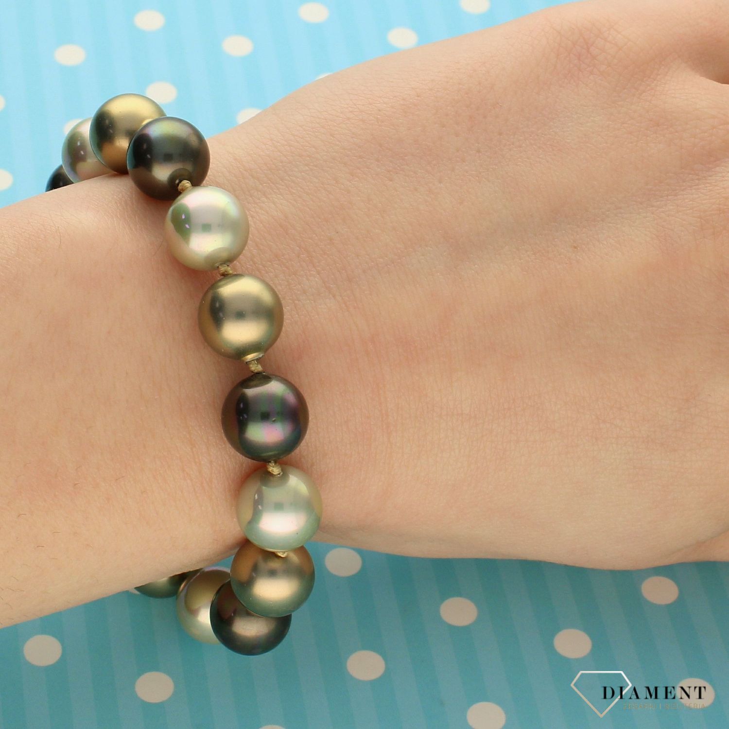 Bransoletka damska z perłopławami w kolorze brązowym, zielonym DIA-BRA-2353-925.jpg