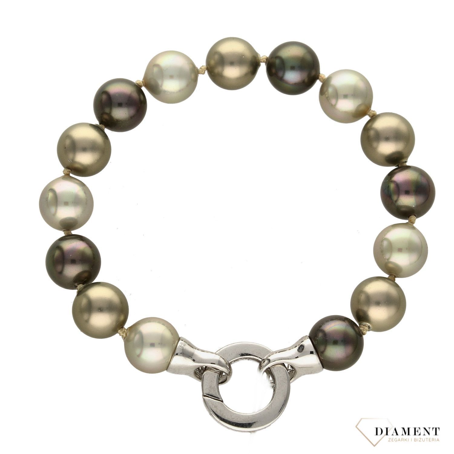 Bransoletka damska z perłopławami w kolorze brązowym, zielonym DIA-BRA-2353-925.jpg