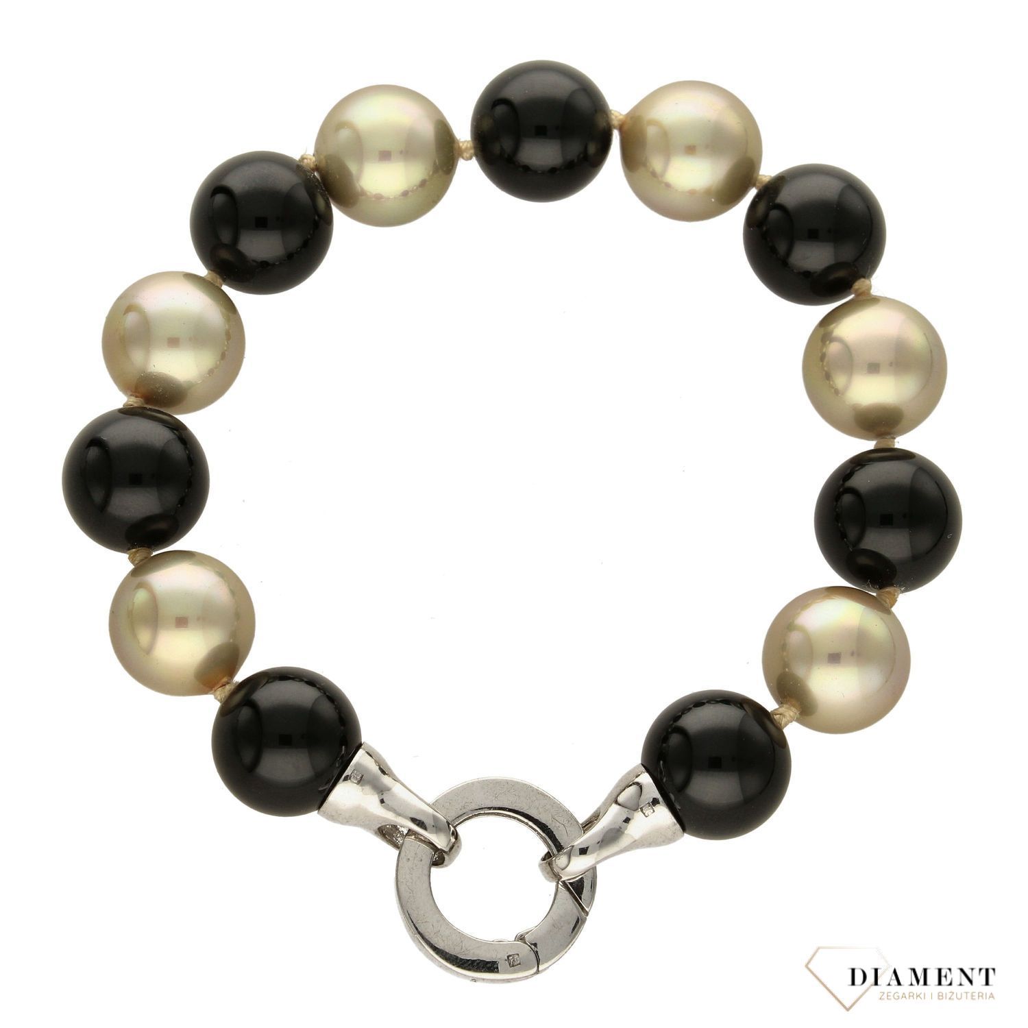 Bransoletka damska z perłopławami w kolorze czarnym i złotym DIA-BRA-2354-925.jpg