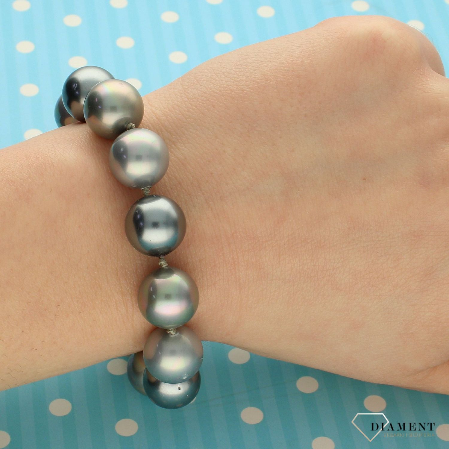 Bransoletka damska z perłopławami w kolorze szarym DIA-BRA-2355-925.jpg