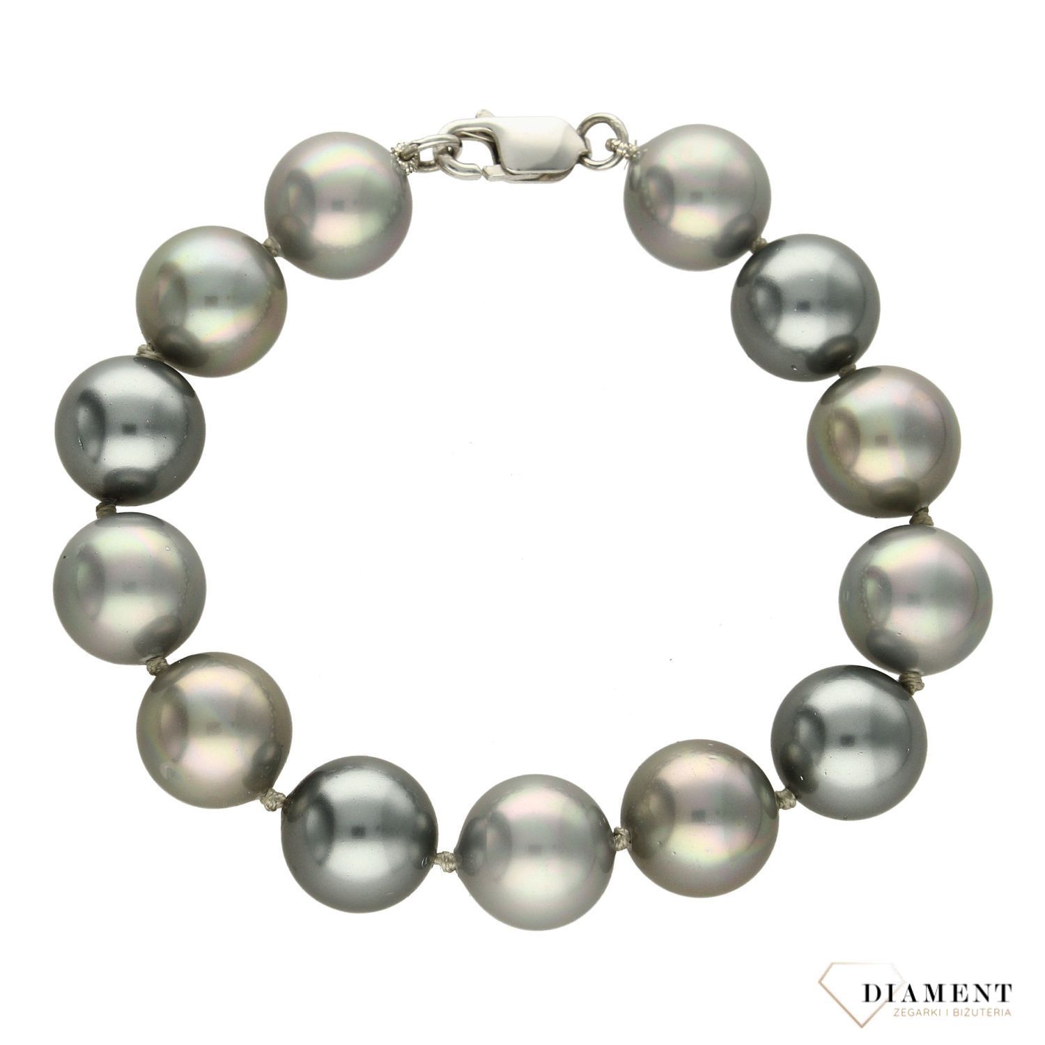 Bransoletka damska z perłopławami w kolorze szarym DIA-BRA-2355-925.jpg