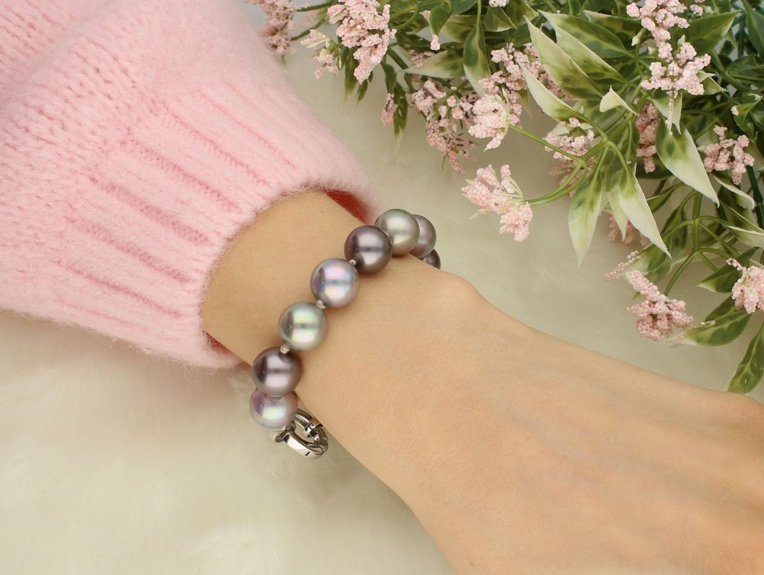 Bransoletka Florenzo Castello z szarych perłopławów 12 mm – srebro 925  Elegancja i trwałość (2).jpg