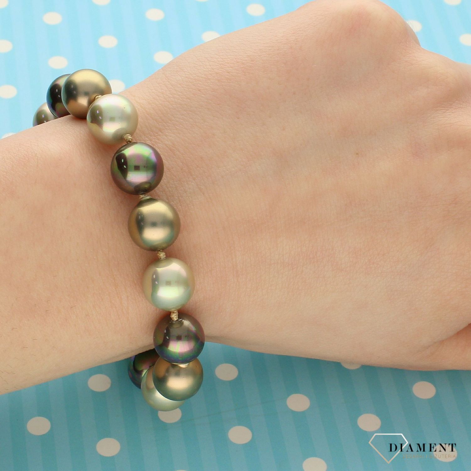 Bransoletka damska z perłopławami zielony, wielokolorowy DIA-BRA-2357-925.jpg