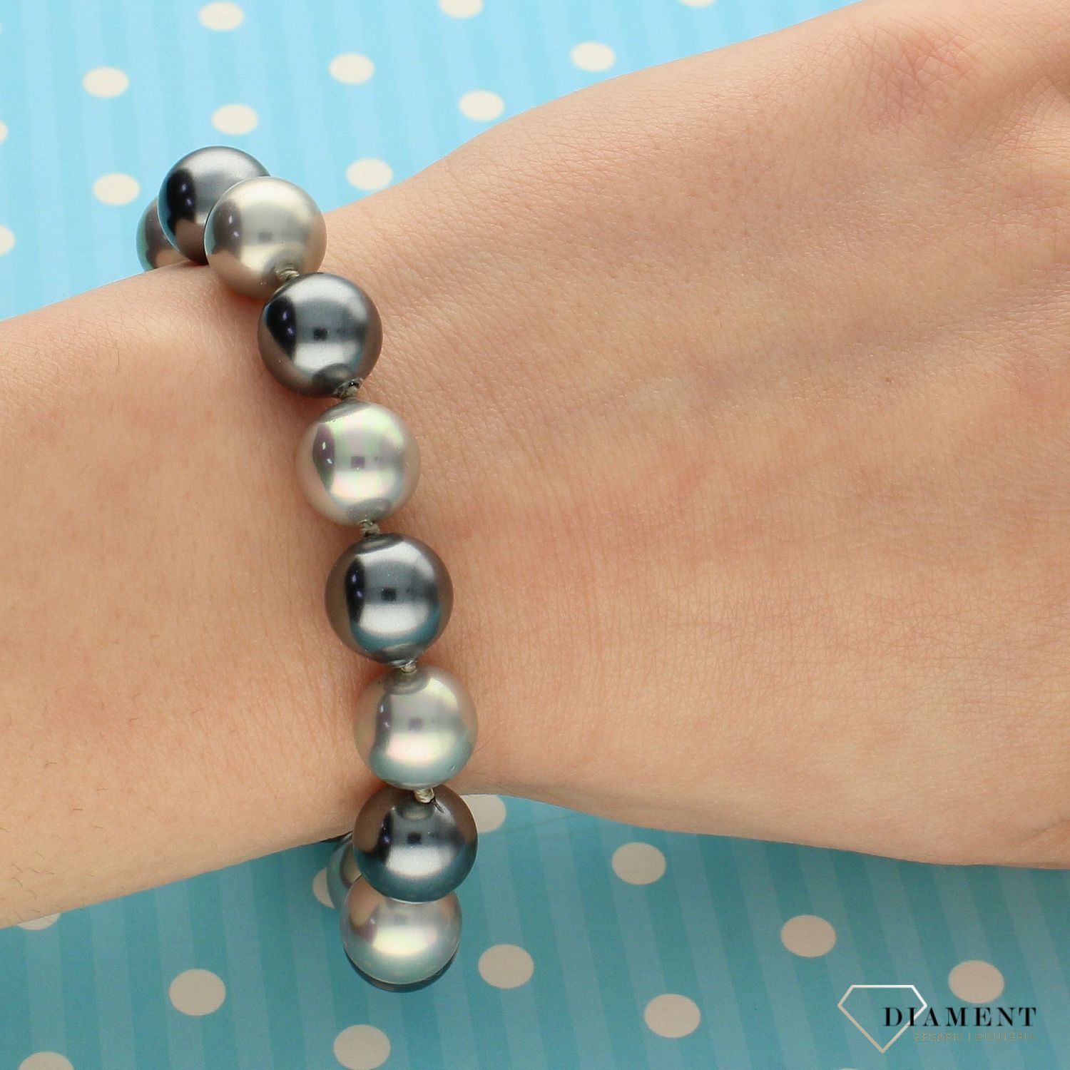 Bransoletka damska z perłopławami srebrny, szary DIA-BRA-2359-925.jpg