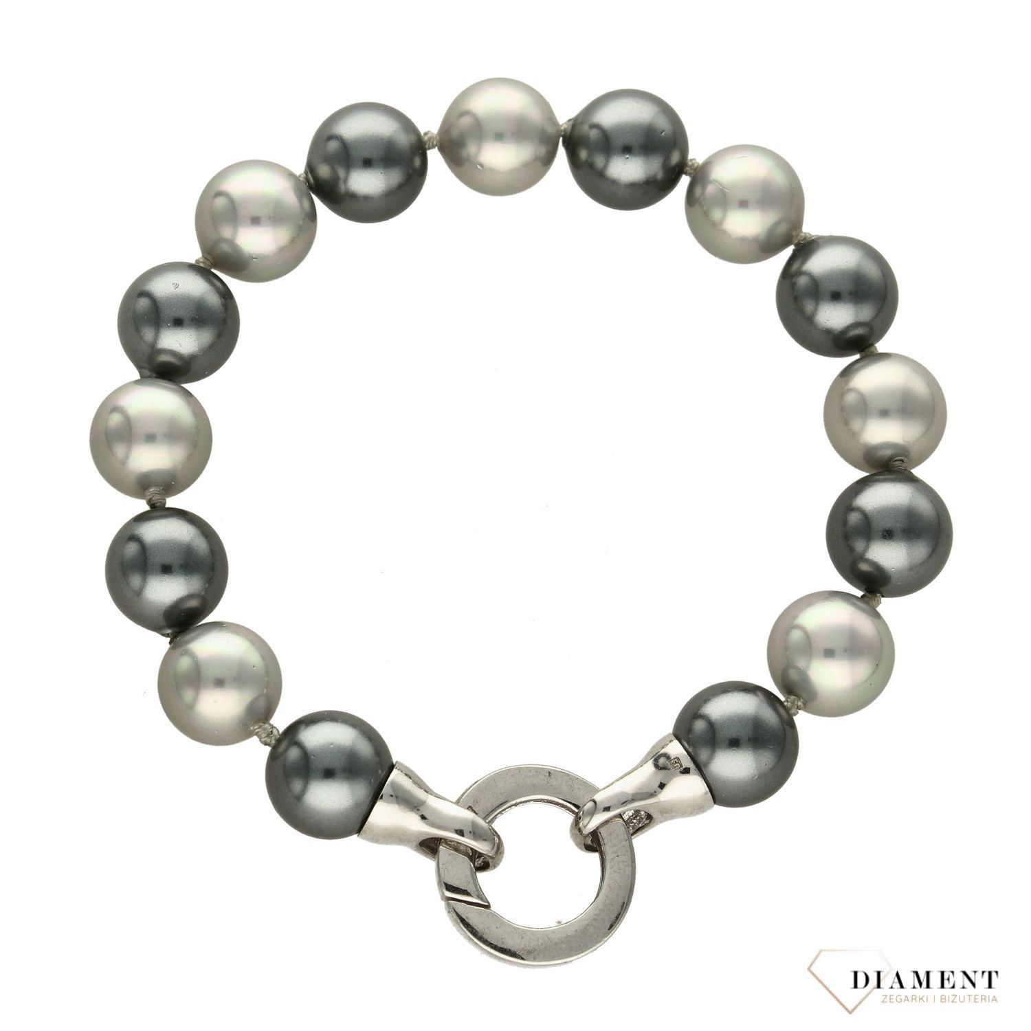 Bransoletka damska z perłopławami srebrny, szary DIA-BRA-2359-925.jpg