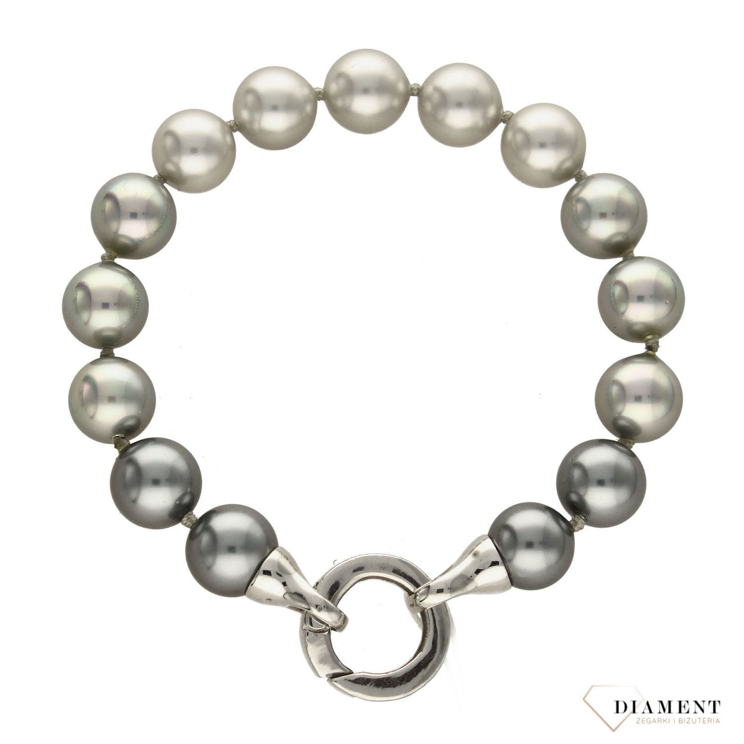 Bransoletka damska z perłopławami w kolorze szarym i srebrnym DIA-BRA-2360-925.jpg