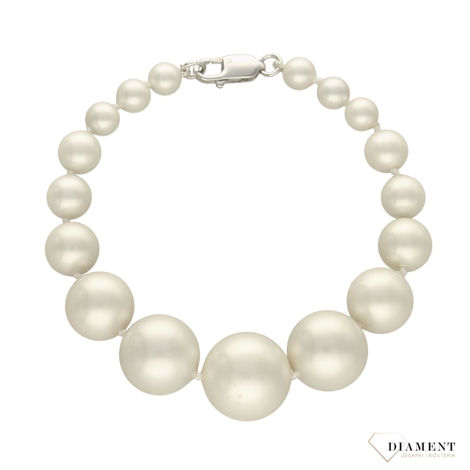 Bransoletka damska z perłopławami o różnych wielkościach w kolorze białym DIA-BRA-2362-925.jpg