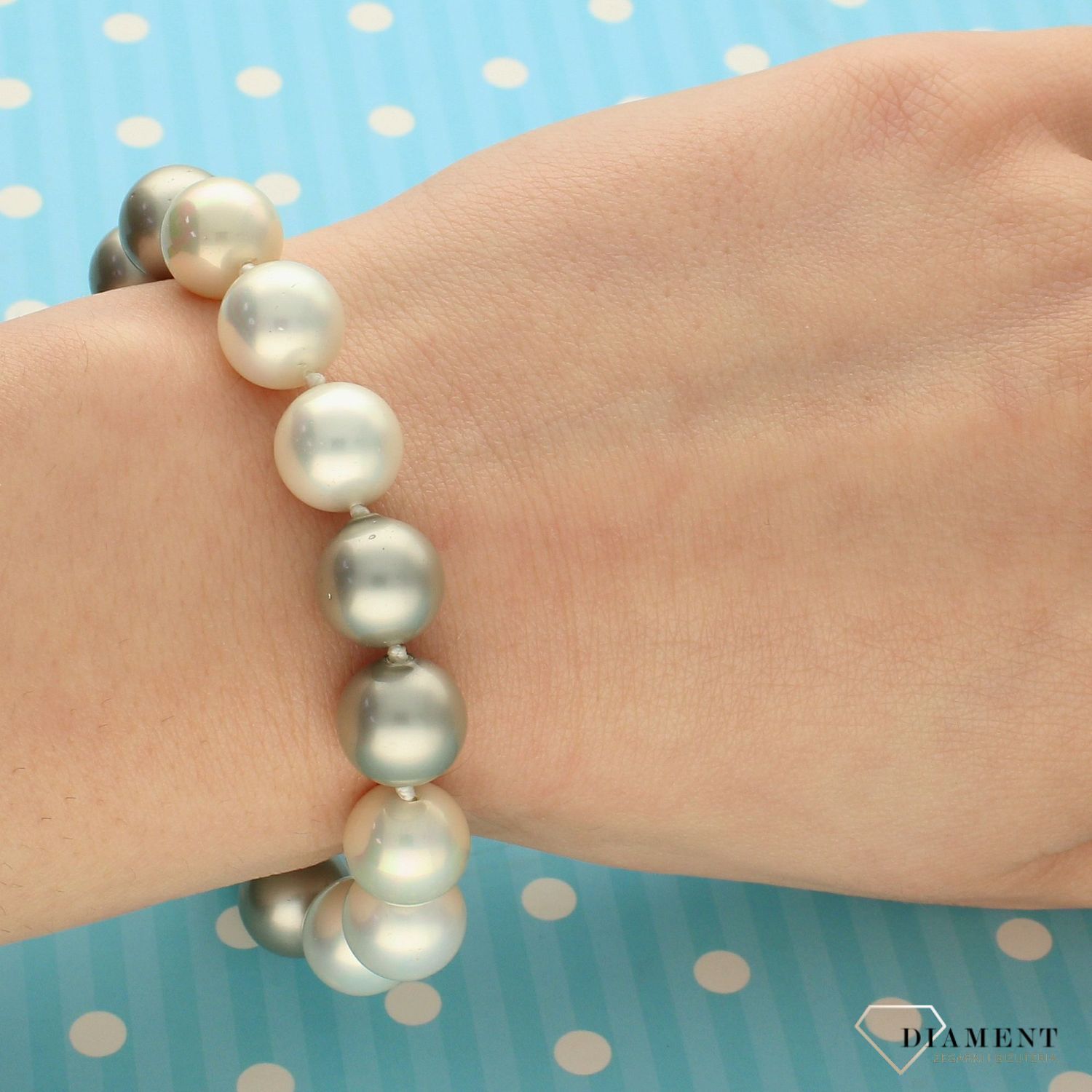 Bransoletka damska z perłopławami biały i szary DIA-BRA-2365-925.jpg