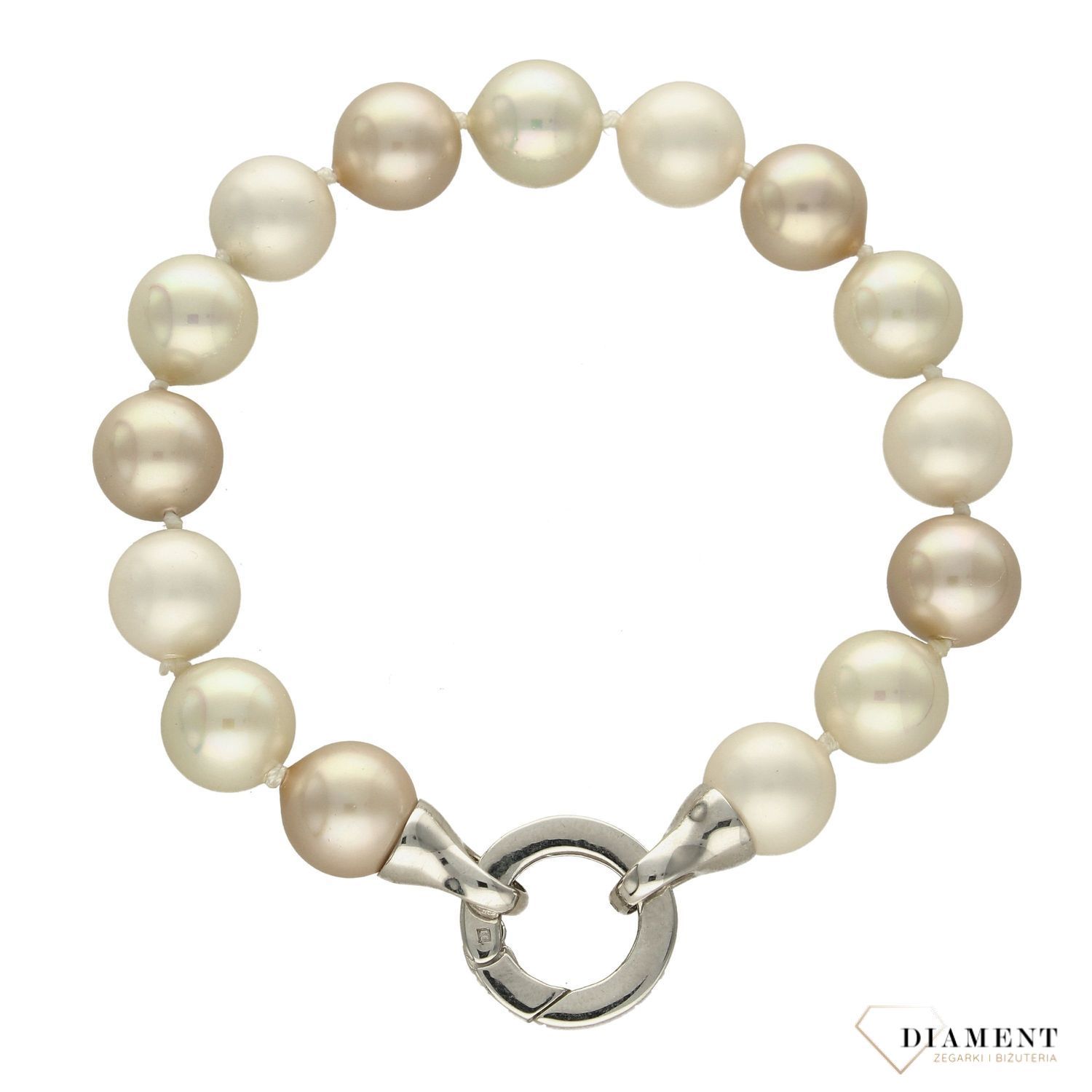 Bransoletka damska z perłopławami w jasnym beżowym, białym kolorze DIA-BRA-2367-925.jpg