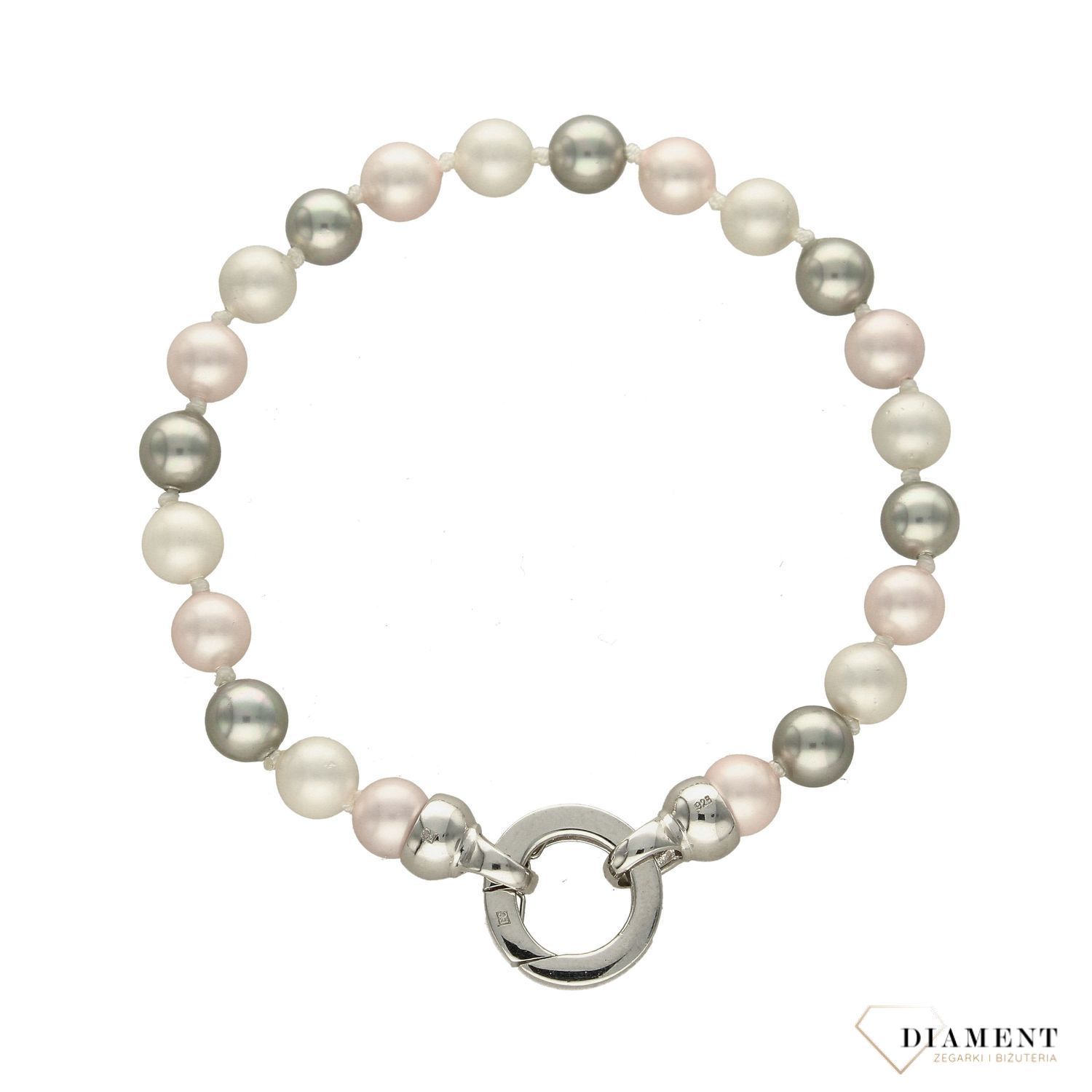 Bransoletka damska z perłopławami małe kuleczki różowy, biały, szary DIA-BRA-2369-925.jpg