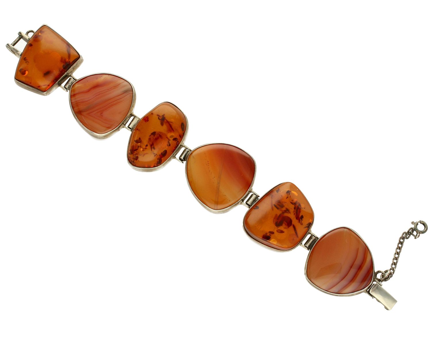 Bransoletka srebrna szeroka z bursztynem i karneolem DIA-BRA-2470-bursztyn.jpg