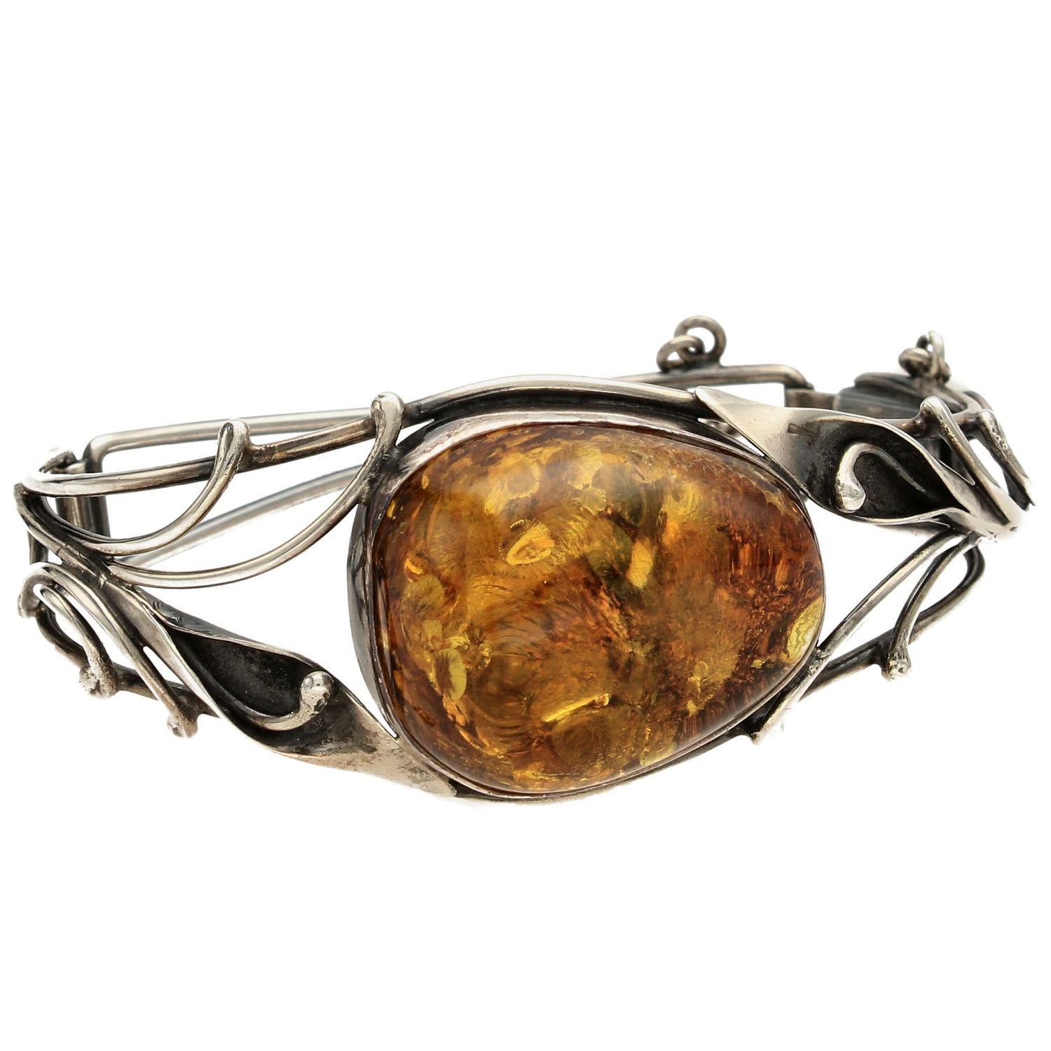 Bransoletka srebrna sztywna z bursztynem i motywem kwiatowym DIA-BRA-2473-bursztyn.jpg