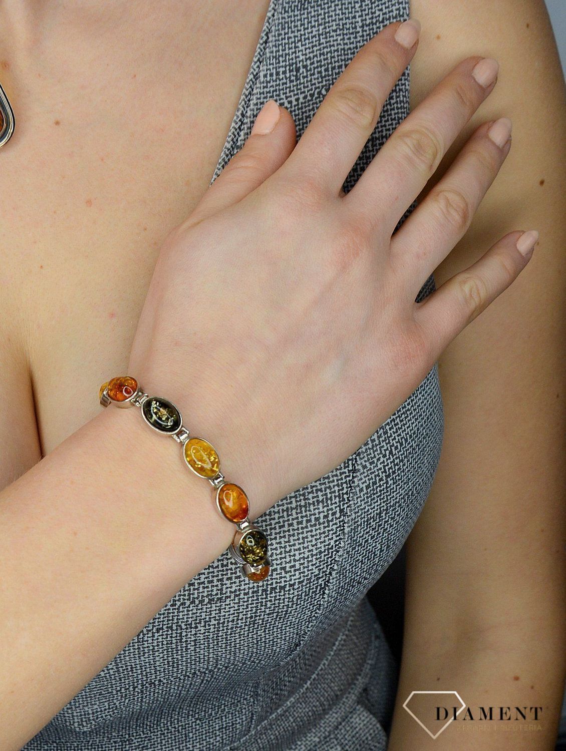 Bransoletka srebrna z kolorowych bursztynów DIA-BRA-2475-bursztyn.jpg