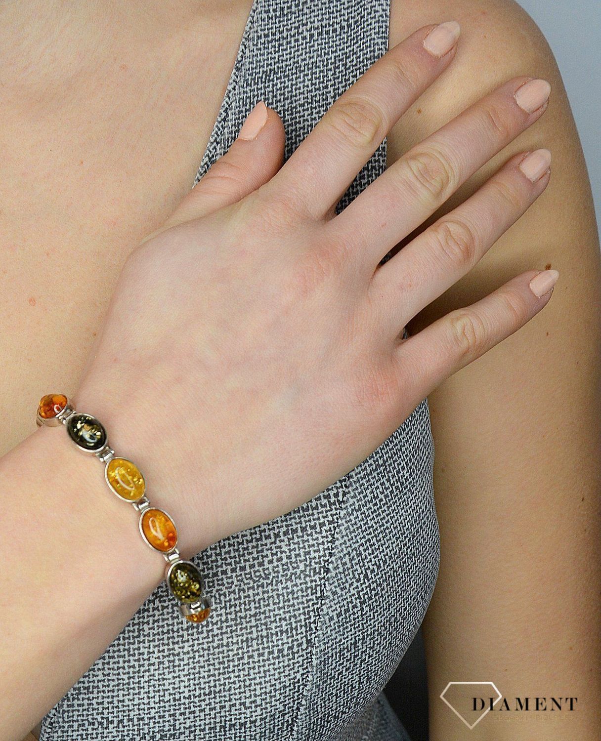 Bransoletka srebrna z kolorowych bursztynów DIA-BRA-2475-bursztyn.jpg