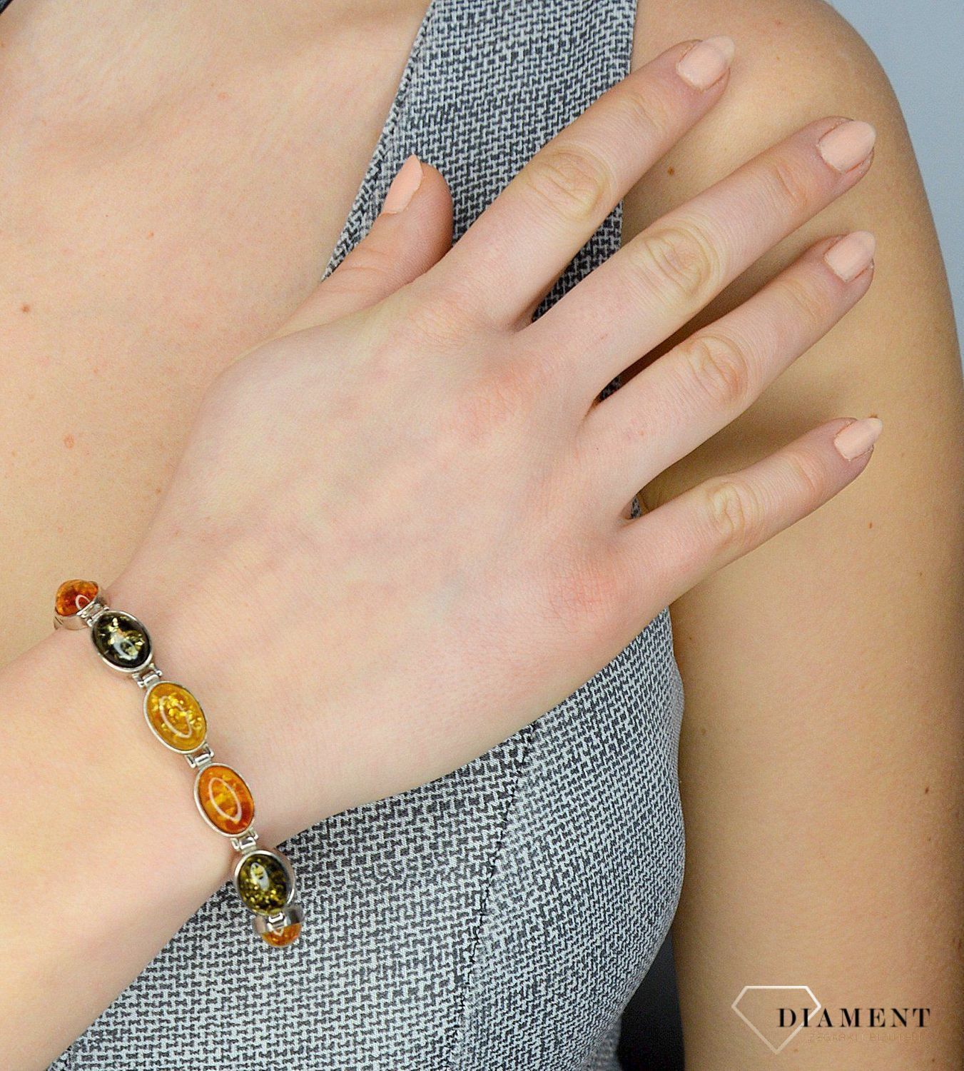 Bransoletka srebrna z kolorowych bursztynów DIA-BRA-2475-bursztyn.jpg