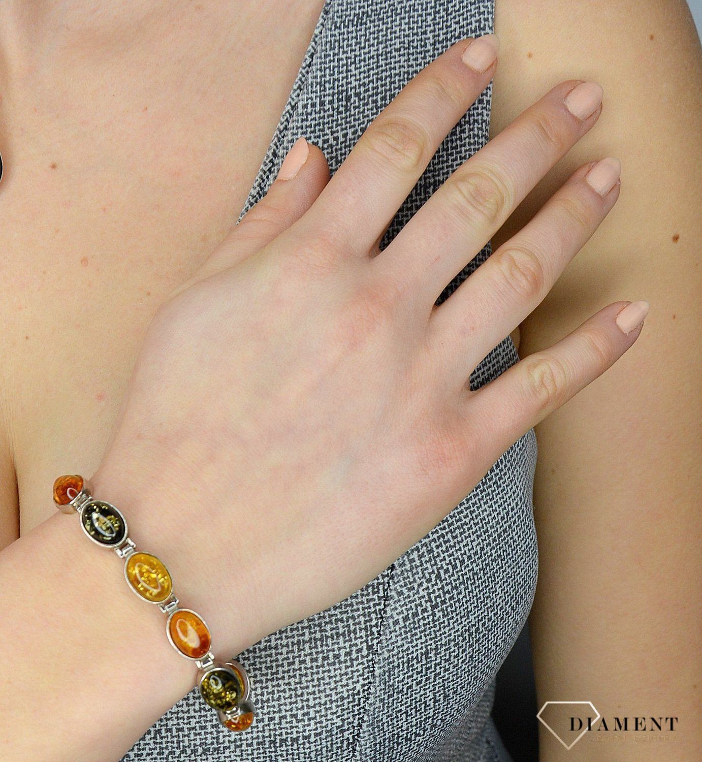 Bransoletka srebrna z kolorowych bursztynów DIA-BRA-2475-bursztyn.jpg