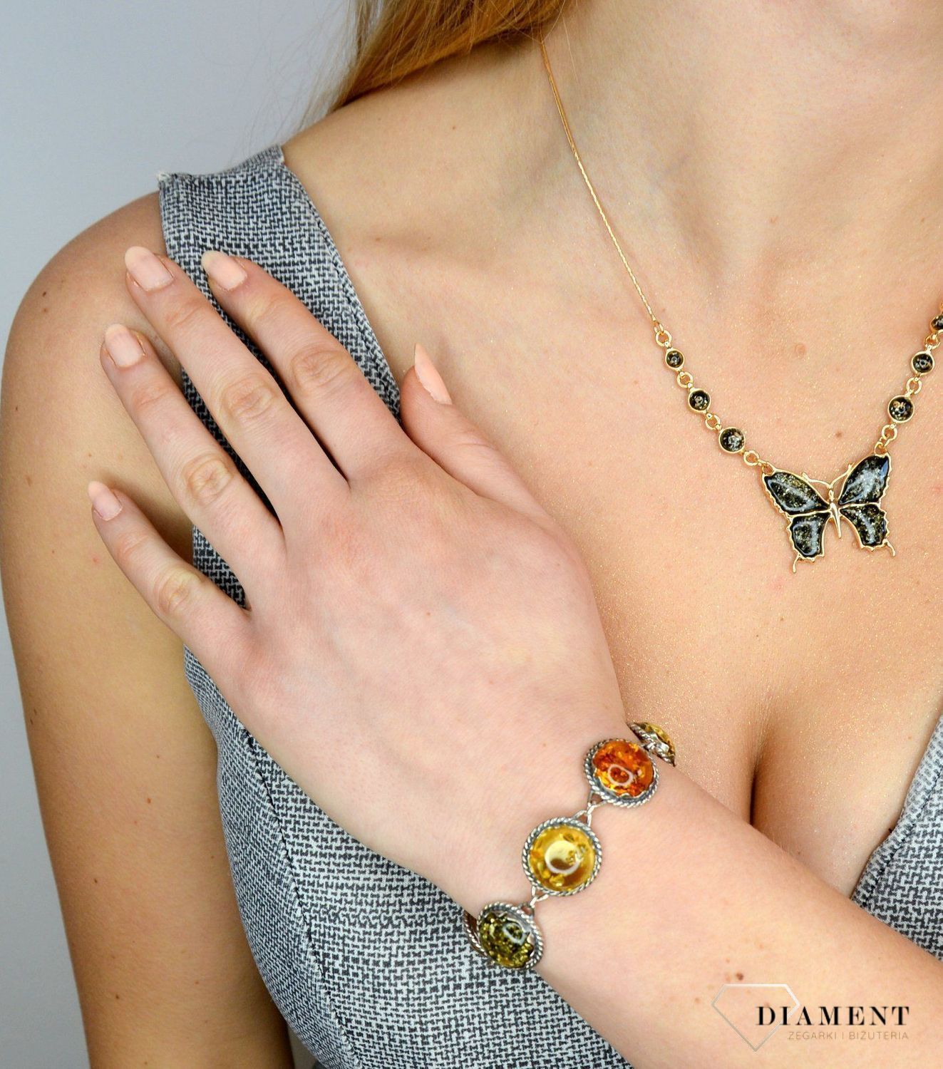 Bransoletka srebrna z bursztynami DIA-BRA-2476-bursztyn, Elegancka bransoletka.Perfekcyjnie wykonana bransoletka z dziesięcioma bursztynowymi. Idealna na prezent dla wyjątkowej Pani..JPG