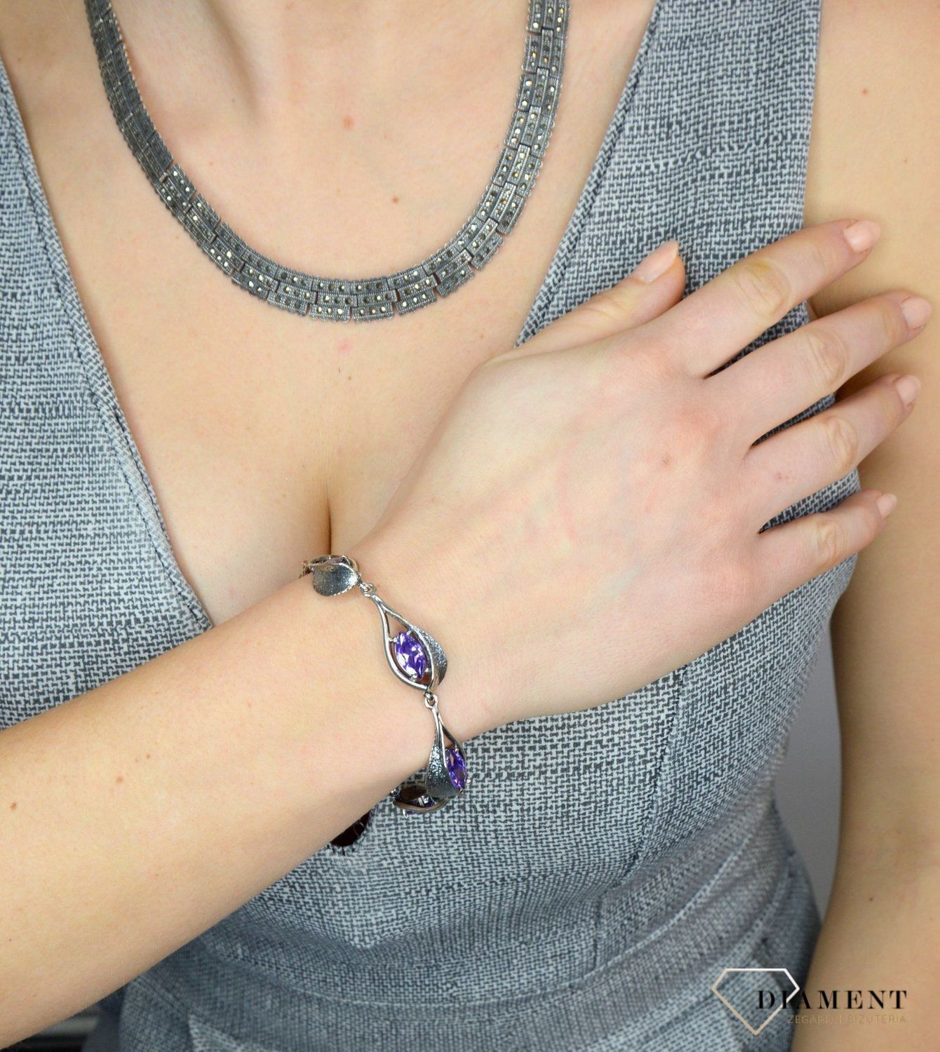 Bransoletka z markazytami i fioletowymi cyrkoniami DIA-BRA-2505-925.jpg